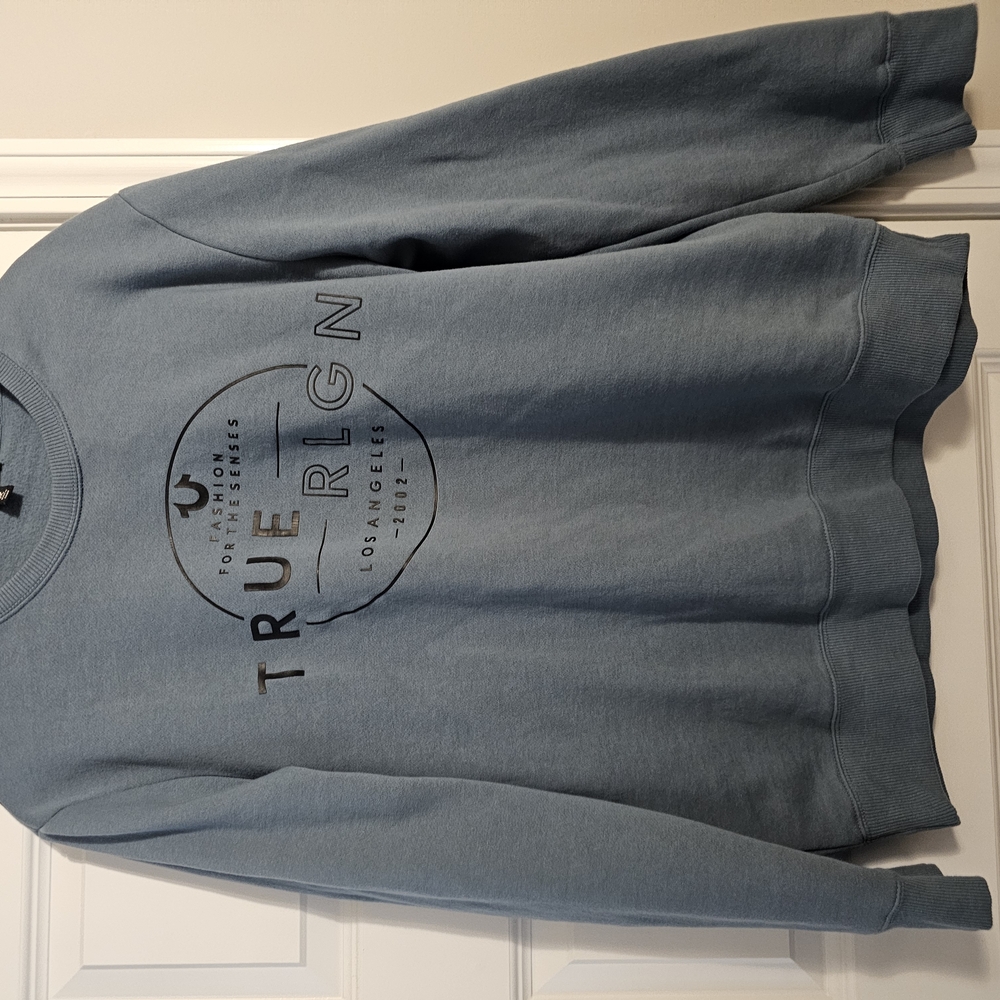 True Religion Blue Crewneck Sweater Short Set Soft Cotton Blend